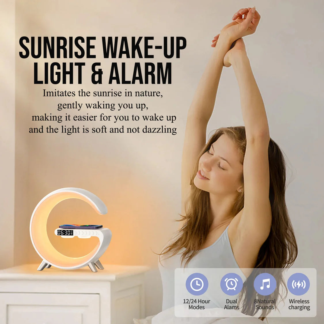 3-in-1 Smart Table Lamp – Wireless Charger, Bluetooth Speaker & Alarm Clock 3-in-1 Smart Table Lamp – Wireless Charger, Bluetooth Speaker & Alarm Clock